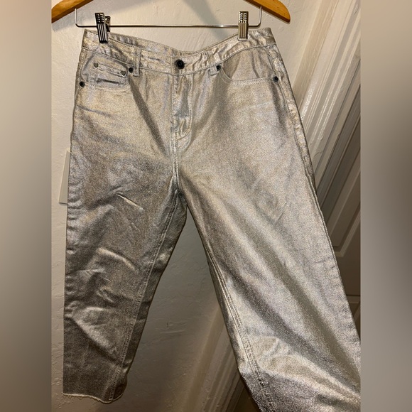 Denim - Silver Metallic Coated Jeans/Pants – Size S